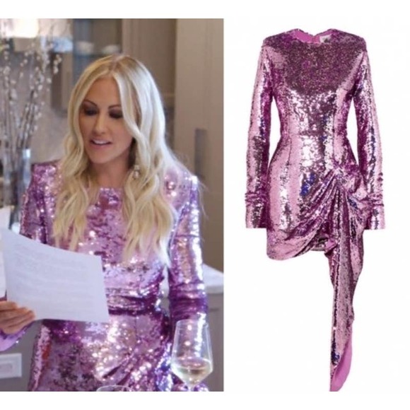 16Arlington Lilac Purple Draped Sequined Mesh Crepe Cocktail Party Mini Dress - Picture 2 of 16